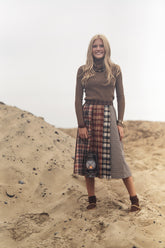 GEM 2PC RIBBED MOCKNECK WITH PLAID PANEL PLEATED SKIRT